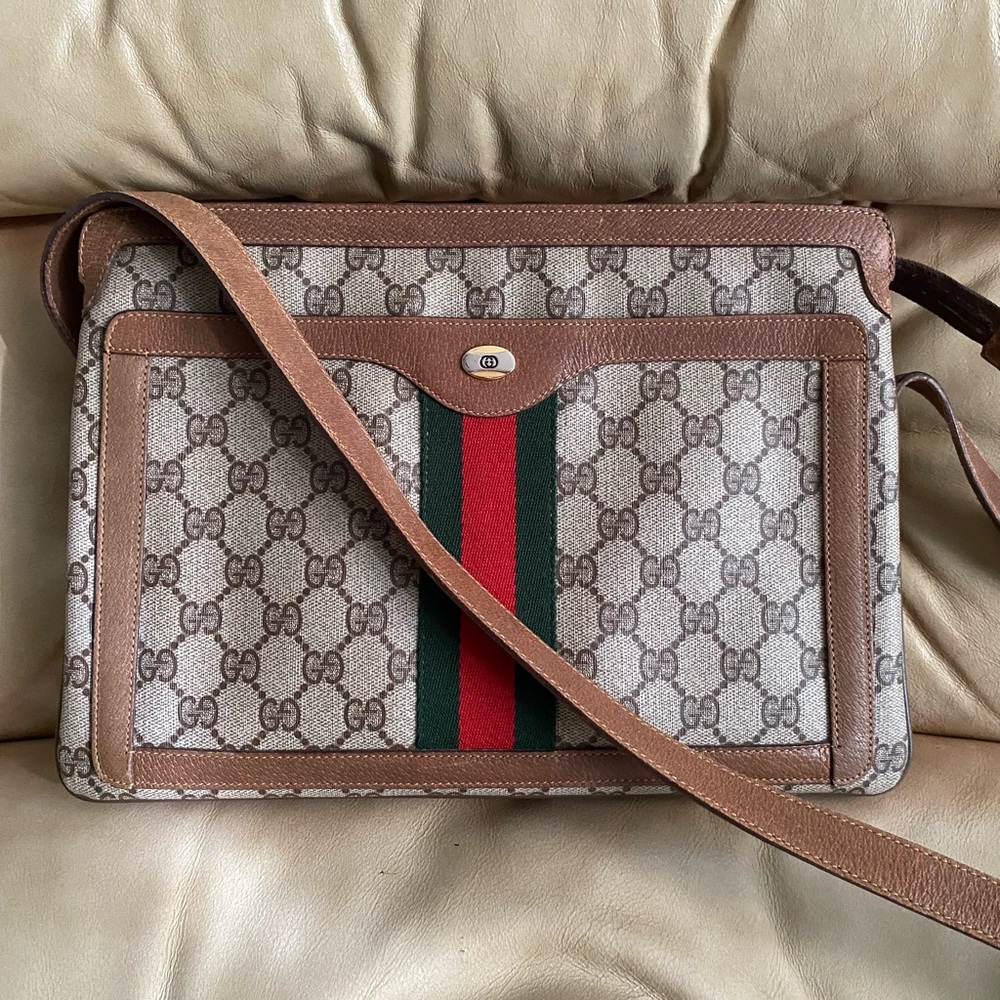 Gucci 3-Compartment COA Handbag Adjustable Strap GG Web Stripe Vintage